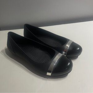 Crocs Cap Toe Mirror 7 Women's Size Black Ballet Slip On Comfort Flats